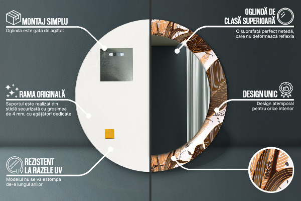 Lustro z drukowaną ramką okrągłe Liście palmowe