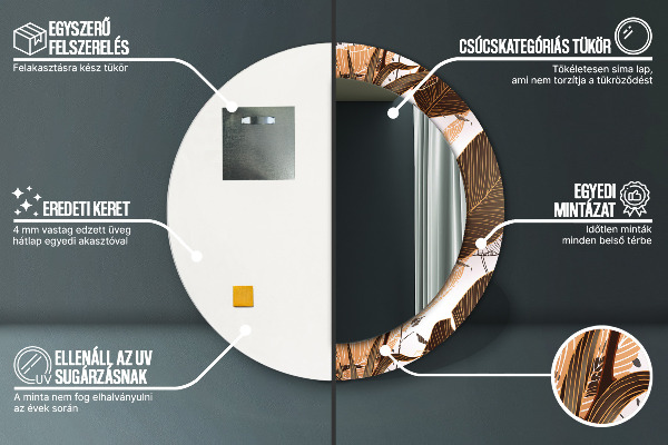 Lustro z drukowaną ramką okrągłe Liście palmowe