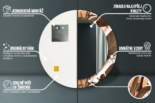 Lustro z drukowaną ramką okrągłe Liście palmowe