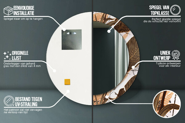 Lustro z drukowaną ramką okrągłe Liście palmowe