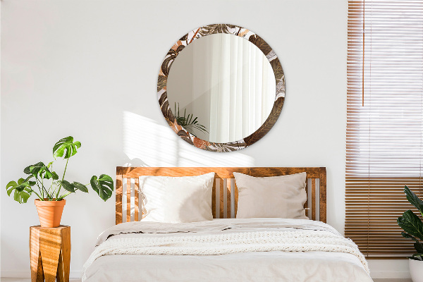 Lustro z drukowaną ramką okrągłe Liście palmowe