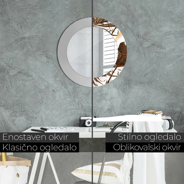 Lustro z drukowaną ramką okrągłe Liście palmowe