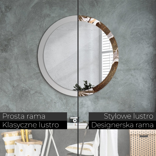 Lustro z drukowaną ramką okrągłe Liście palmowe