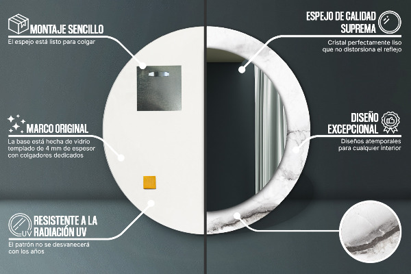 Lustro ścienne dekoracyjne okrągłe Biały marmur