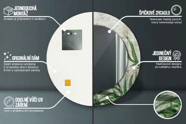 Lustro ścienne dekoracyjne okrągłe Liście paproci