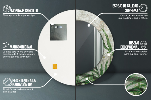 Lustro ścienne dekoracyjne okrągłe Liście paproci