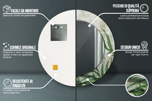 Lustro ścienne dekoracyjne okrągłe Liście paproci