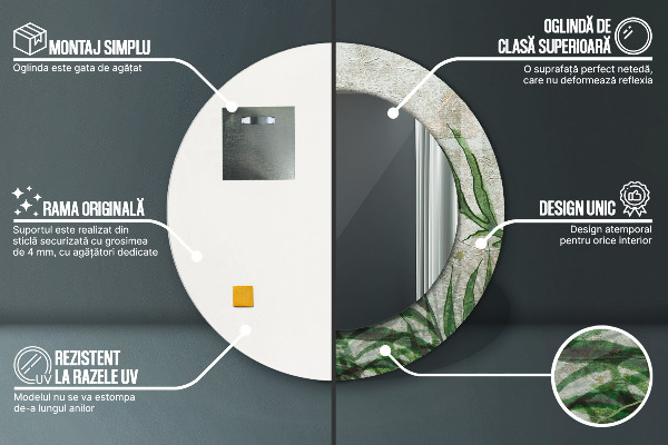 Lustro ścienne dekoracyjne okrągłe Liście paproci