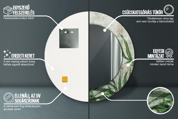 Lustro ścienne dekoracyjne okrągłe Liście paproci