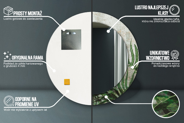 Lustro ścienne dekoracyjne okrągłe Liście paproci