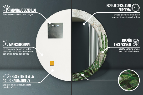 Lustro ścienne dekoracyjne okrągłe Liście paproci