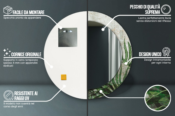 Lustro ścienne dekoracyjne okrągłe Liście paproci