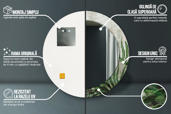 Lustro ścienne dekoracyjne okrągłe Liście paproci