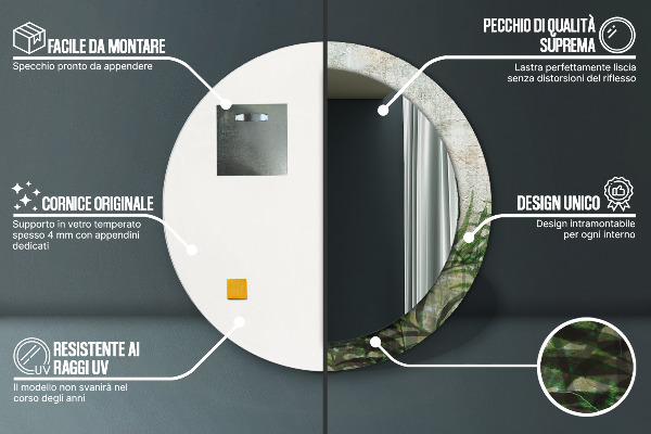 Lustro ścienne dekoracyjne okrągłe Liście paproci