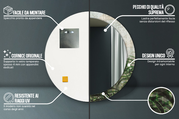 Lustro ścienne dekoracyjne okrągłe Liście paproci