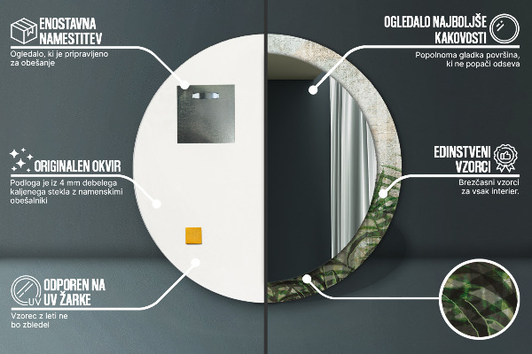 Lustro ścienne dekoracyjne okrągłe Liście paproci