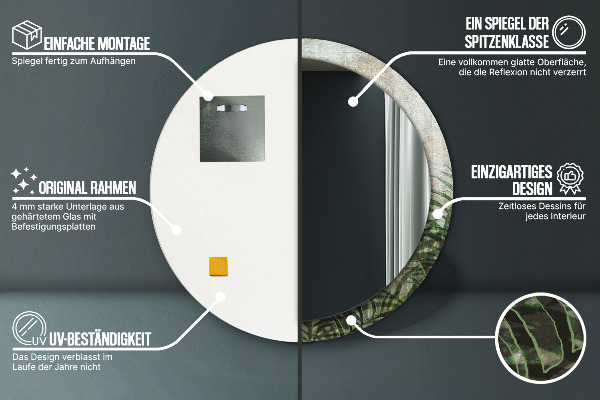 Lustro ścienne dekoracyjne okrągłe Liście paproci