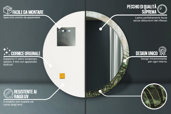 Lustro ścienne dekoracyjne okrągłe Liście paproci