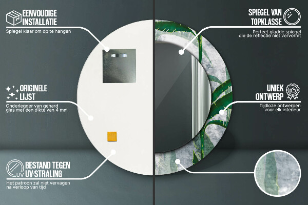 Lustro ścienne dekoracyjne okrągłe Tropikalne liście