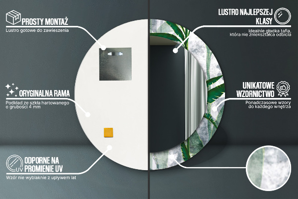 Lustro ścienne dekoracyjne okrągłe Tropikalne liście