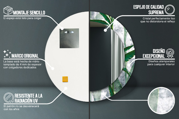 Lustro ścienne dekoracyjne okrągłe Tropikalne liście