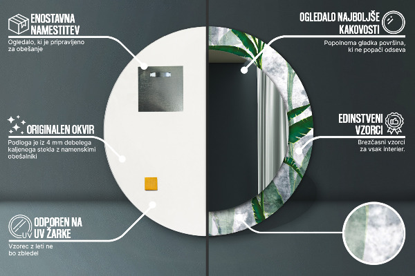 Lustro ścienne dekoracyjne okrągłe Tropikalne liście