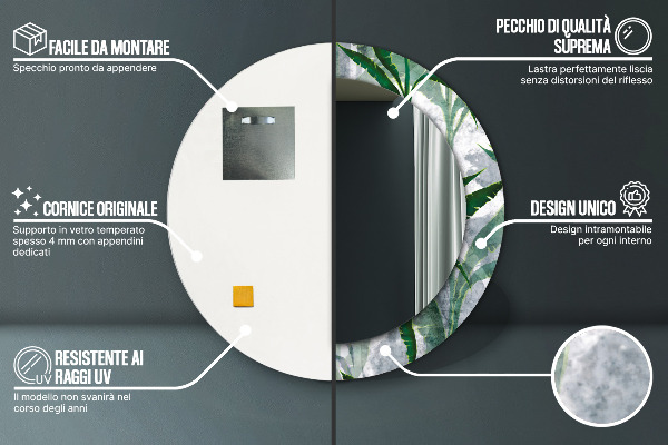 Lustro ścienne dekoracyjne okrągłe Tropikalne liście