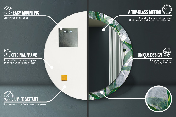 Lustro ścienne dekoracyjne okrągłe Tropikalne liście