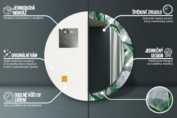 Lustro ścienne dekoracyjne okrągłe Tropikalne liście