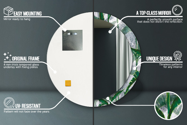 Lustro ścienne dekoracyjne okrągłe Tropikalne liście