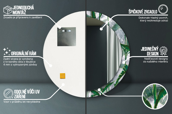 Lustro ścienne dekoracyjne okrągłe Tropikalne liście