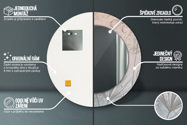 Lustro z drukowaną ramką okrągłe Tropikalne kwiaty