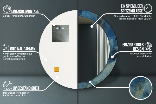 Lustro z drukowaną ramką okrągłe Marmur onyx