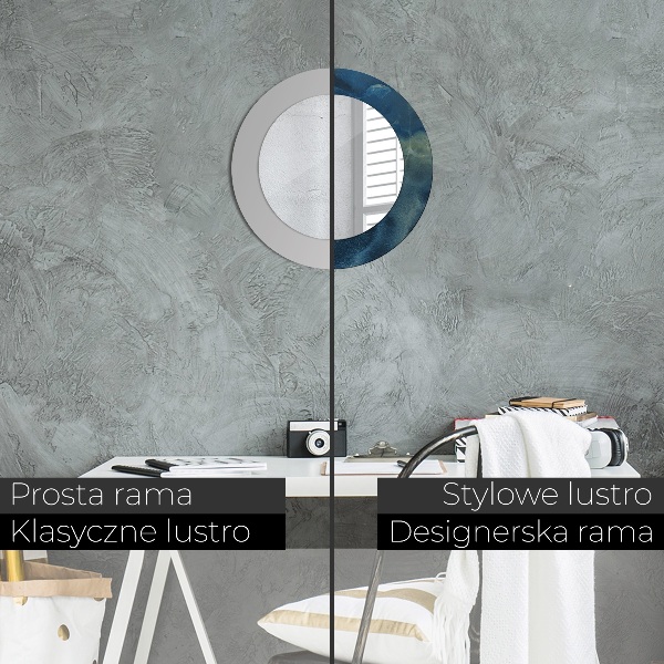 Lustro z drukowaną ramką okrągłe Marmur onyx