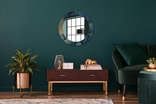 Lustro z drukowaną ramką okrągłe Marmur onyx