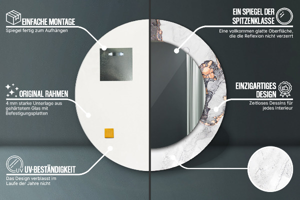 Lustro z drukowaną ramką okrągłe Płyn abstrakcyjny