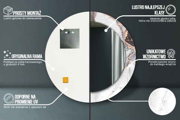 Lustro z drukowaną ramką okrągłe Płyn abstrakcyjny