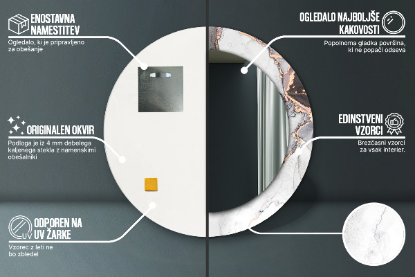 Lustro z drukowaną ramką okrągłe Płyn abstrakcyjny