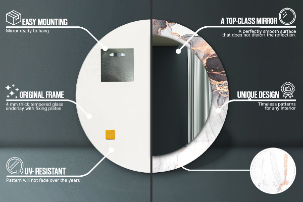 Lustro z drukowaną ramką okrągłe Płyn abstrakcyjny