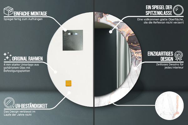 Lustro z drukowaną ramką okrągłe Płyn abstrakcyjny