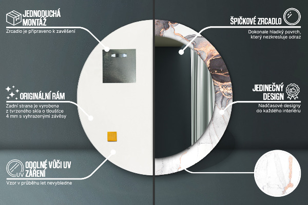 Lustro z drukowaną ramką okrągłe Płyn abstrakcyjny