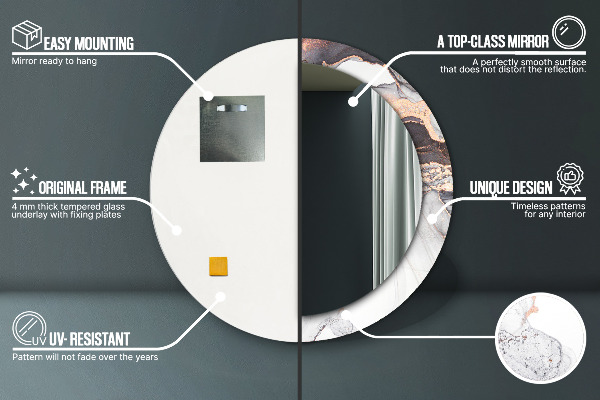 Lustro z drukowaną ramką okrągłe Płyn abstrakcyjny