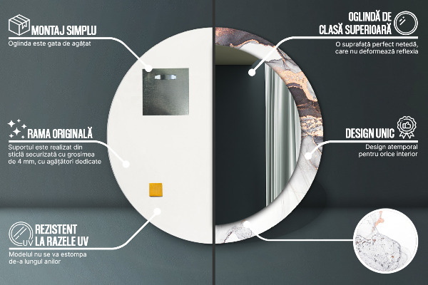 Lustro z drukowaną ramką okrągłe Płyn abstrakcyjny