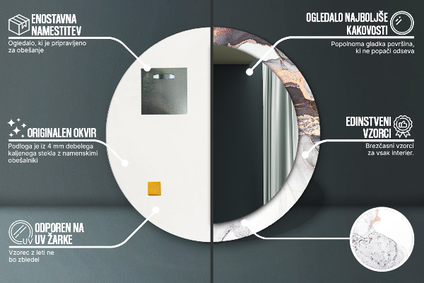 Lustro z drukowaną ramką okrągłe Płyn abstrakcyjny