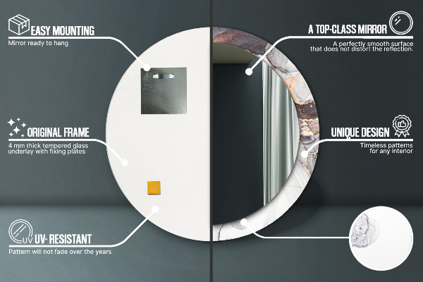 Lustro z drukowaną ramką okrągłe Płyn abstrakcyjny