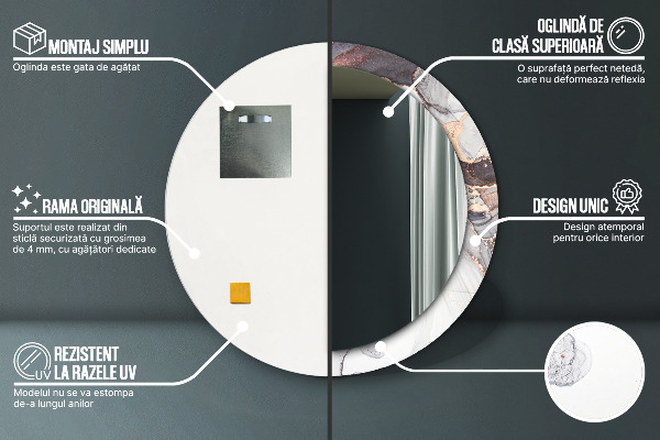 Lustro z drukowaną ramką okrągłe Płyn abstrakcyjny