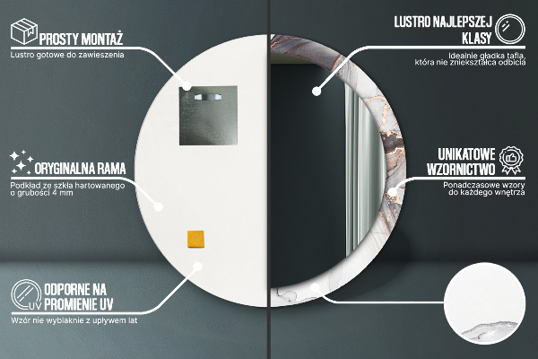 Lustro z drukowaną ramką okrągłe Płyn abstrakcyjny