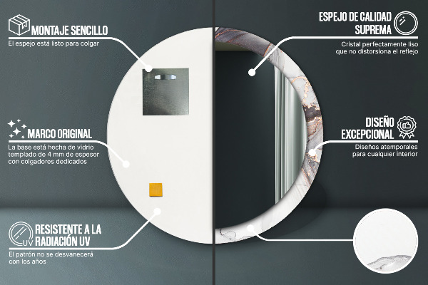 Lustro z drukowaną ramką okrągłe Płyn abstrakcyjny