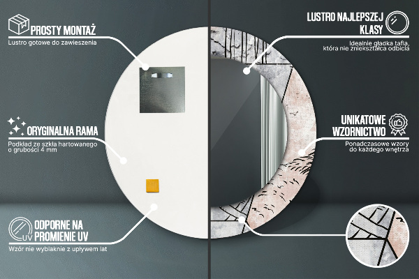 Lustro z drukowaną ramką okrągłe Abstrakcja zwierzęta