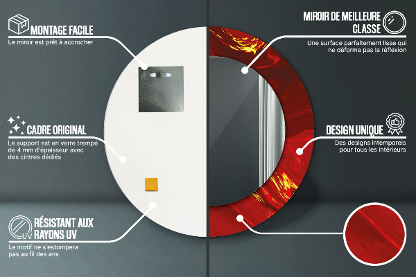 Lustro z drukowaną ramką okrągłe Czerwony marmur